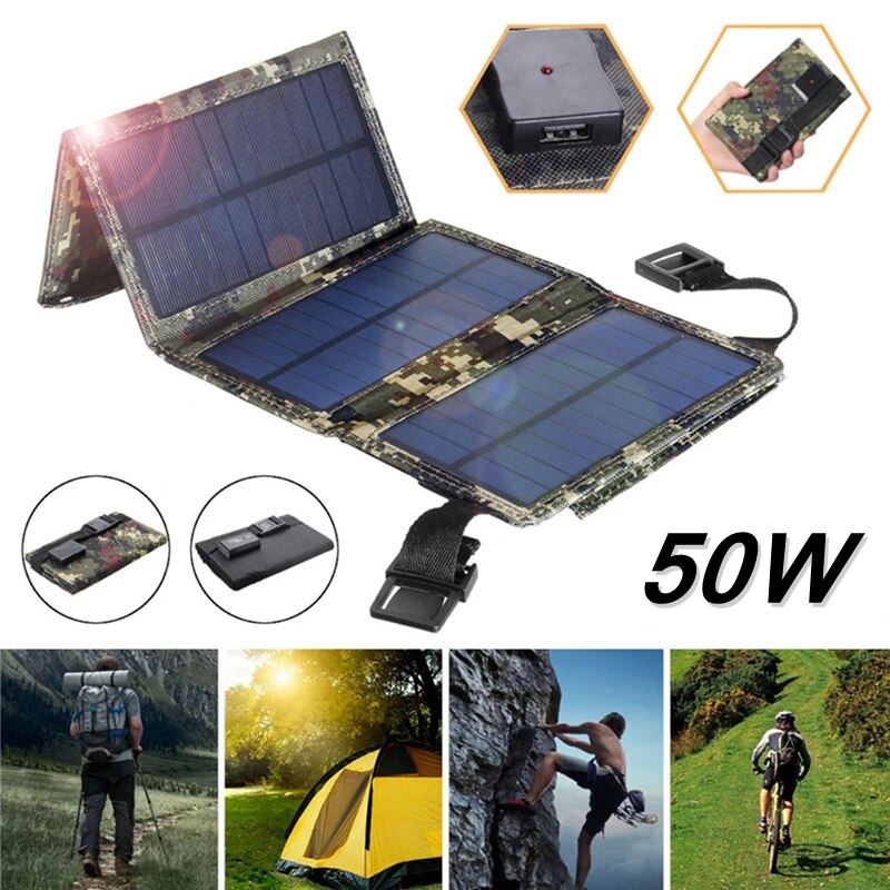 50W Foldable Solar Panel Kit 5V USB Sunpower Solar Cells Bank Pack Waterproof Solar Plate For Outdoor Camping Hiking Charger